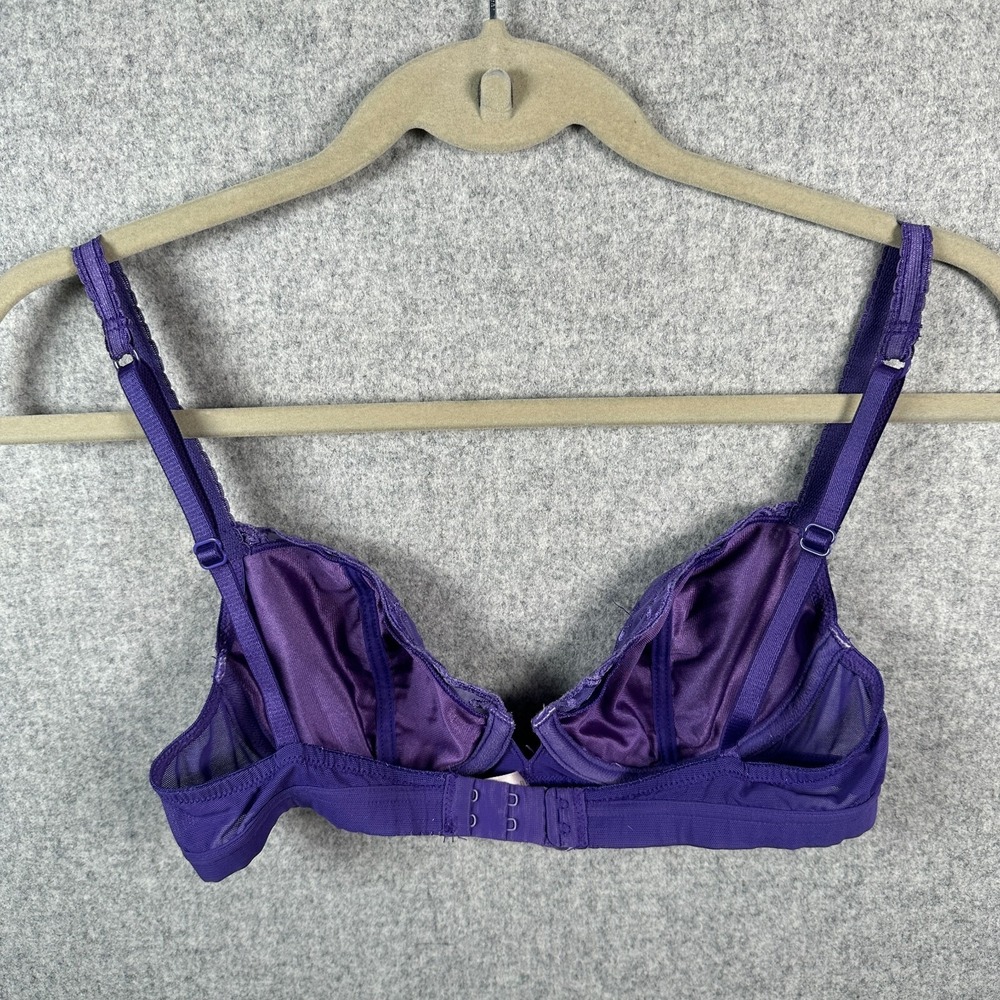 Vintage Victorias Secret 34B Bra Womens Adjustable Purple Embroidered Floral - Picture 8 of 13